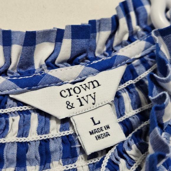 Crown Ivy Smocked‎ Neck Ruffle Sleeve Dress Coastal Cottagecore Coquette Women L - Picture 3 of 10